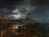 Oswald Achenbach, The Return of the Fishermen in the Gulf of Naples, Oil on canvas (relined)