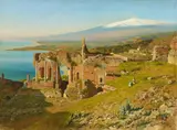 Otto Geleng, View of the Greek Theatre in Taormina with Mount Etna, Oil on canvas