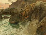 Karl Theodor Boehme, Rocky Coastline in Capri, Oil on panel
