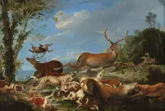Carl Borromäus Ruthart, Stag Hunt, Oil on canvas (relined)