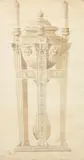 French School, first half 19th century, Design for a brûle parfum, Black ink and brown wash on textured paper