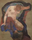 Constant Montald, Female Nude with Bowed Head, Gouache and gold paint on paper