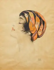 Walter Sauer, Woman in a Turban, Pencil and pastel on wax paper