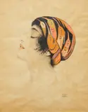 Walter Sauer, Woman in a Turban, Pencil and pastel on wax paper