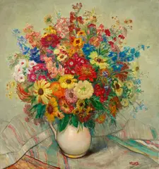 Anto Carte, Bouquet de fleurs, Oil on canvas, relined