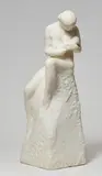 Pierre de Soete, A white marble sculpture “Jeune femme allaitante”, White Carrara marble. A full figure depiction of a seated young woman breastfeeding, hewn from the marble block in “non-finito” technique. Inscribed in capital letters on the right: “À ALFRED FOURCROY EN SOUVENIR DE MON TRÈS CHER PÈRE DONT IL EUT L'AMITIÉ ET L'ESTIME ET EN TEMOIGNAGE DE MA PROFONDE GRATITUDE JUILLET - AOUT 1948 Elsa de Soete”- H