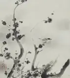 Sakakibara Shihō, A hanging scroll, depicting a bird perched on a plum blossom branch. Ink on paper. Signed: Shiho saku and sealed Shiho no in. Tomobako, the lid with inscription reading, bokubai..., A hanging scroll, depicting a bird perched on a plum blossom branch. Ink on paper. Signed: Shiho saku and sealed Shiho no in. Tomobako, the lid with inscription reading, bokubai (ink plums), signed Shiho dai and sealed Sakakibara Shiho. With a second wooden box
