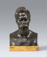 Bildnisbüste Friedrich Nietzsche by Max Klinger, From 1904, Bronze bust, mounted on yellow marble base (, sold Jun 2021