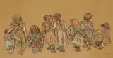 Kindergesellschaft by Heinrich Zille, 1904, Colour chalk drawing on firm chamois-coloured paper, sold Jun 2021