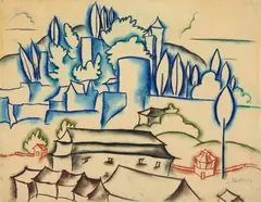 Walter Ophey, Monschau II, Circa 1921, Coloured chalk drawing on thin tracing paper