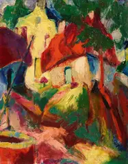 Hans Thuar, Häuser mit Ziehbrunnen, 1922, Oil on panel