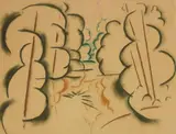 Walter Ophey, Landschaft mit untergehender Sonne. Baumgruppe, 2 coloured chalk drawings on brownish paper resp. tracing paper