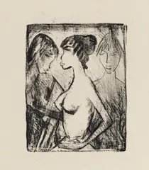 Mädchen Halbakt im Profil (vor einem Bild) by Otto Mueller, 1922, Lithograph on hammered paper, sold Jun 2021