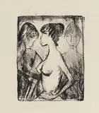 Otto Mueller, Mädchen Halbakt im Profil (vor einem Bild), 1922, Lithograph on hammered paper