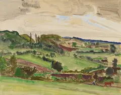 Landschaft mit Ackerndem by Erich Heckel, 1935, Watercolour and chalk on paper, sold Jun 2021