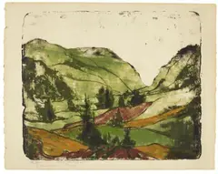 Max Kaus, Hügellandschaft, 1925, Colour lithograph on soft wove paper