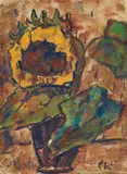 Sonnenblumen im Krug by Christian Rohlfs, 1921, Water tempera and gouache on watercolour laid paper 69/70 x 50.5/, sold Jun 2021