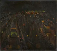 Josef Scharl, Bahnhof bei Nacht, 1929, Oil on canvas