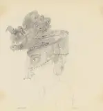 Hans Bellmer, Ohne Titel (Dame mit animalischem Hut). Verso: Kopfstudien, 1969, Pencil drawing on drawing paper