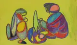 Adolf Hölzel, Figurengruppe auf grünem Grund, Circa 1931, Pastel and graphite on firm paper 23.5/