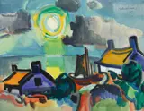 Ernst Mollenhauer, Haffmorgen in Nidden, 1955, Oil on laid paper 47/47.3 x 61.1/