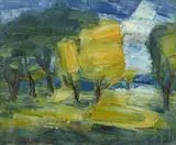 Clifford Holmead Phillips, Baum Landschaft, 1973, Oil on canvas, mounted on panel
