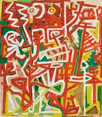 Georg Meistermann, Treibhaus, 1946, Oil and pen and ink on firm paper