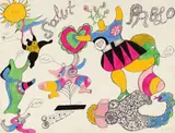 Salut Pablo (from: Hommage a Picasso) by Niki de Saint Phalle, 1973, Mixed media on card, sold Jun 2021