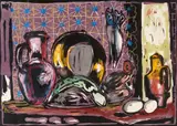 Markus Lüpertz, Untitled, After 1990, Gouache, watercolour and coloured chalk over coloured linocut on card