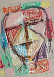 Markus Lüpertz, Untitled, Coloured chalk over colour silkscreen on card