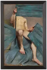 Markus Schinwald, Raymund, 2009, Oil on a monogrammed painting by Théophile Alexandre Steinlen. The reverse of the canvas and the stretcher painted gold