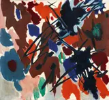 In Blockformen by Ernst Wilhelm Nay, 1953, Oil on canvas, painted on both sides. One of the compositions rotated by 180°, sold Jun 2021