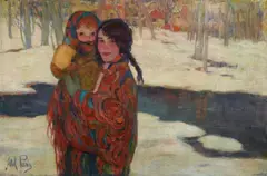 Abel Pann, Geschwister in Winterlandschaft, 1913, Oil on canvas