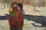 Abel Pann, Geschwister in Winterlandschaft, 1913, Oil on canvas