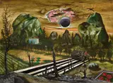 Franz Radziwill, Landschaft mit zwei Felsen, 1947, Oil on canvas, mounted on panel