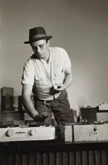 Joseph Beuys' Fluxus-Aktion 'Kukei, Akopee - Nein!  Braunkreuz, Fettecken, Modellfettecken' (TH Aachen, 20. Juli 1964) by Peter Thomann, 1964, 5 gelatin silver prints, printed 2020. Each, offered Jun 2021