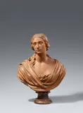 Giuseppe Piamontini, A terracotta bust of a woman “all´antica“ by Giuseppe Piamontini, Stained terracotta figure worked three-quarters in the round, the reverse hollowed out. First published in 2008 by Sandro Bellesi (op. cit.), this masterfully executed bust depicts a young woman with her gaze turned to the left, her cloak draped around her shoulders and her hair braided in a style reminiscent of antiquity. The bust was created together with a further female bust “all'antica“ designed as a counterpart, which Sandro Bellesi and Mara Visonà (op. cit.) attributed to Giovacchino Fortini - a pupil of Giuseppe Piamontini and dated to around 1695 (see the following lot). Minimal wear