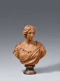 attributed to Giovacchino Fortini, A terracotta bust of a woman “all´antica“ attributed to Giovacchino Fortini, Stained terracotta figure worked three-quarters in the round, the reverse hollowed out. Pendent to the bust of a woman “all´antica" by Giuseppe Piamontini (see previous lot). Very minimal wear