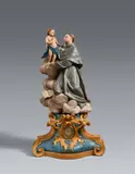 Domenico Piò, A terracotta figure of Saint Anthony by Domenico Piò, Worked in two parts, the back of the figure and the plinth hollowed out. With uniform older polychromy. The plinth contains a relic of Saint Anthony. This work is an example of the kind of terracotta devotional figures that were popular and widely produced in the workshops of Bologna throughout the 18th century. The monogram “D.P.F.“ on the back of the piece secures its attribution to Domenico Piò. Very minimal wear