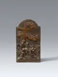 circle of Georg Raphael Donner, A cast bronze Lamentation group, circle of Georg Raphael Donner, Cast, chased and patinated bronze. This high relief depicts the Lamentation of Christ beneath the cross. The Virgin Mary is shown holding the body of Her son surrounded by angels. The relief's design is characterised by the variation in the depiction of various surface textures and the contrast between the smooth surfaces of the figures, clouds and cross and the rough background. Minimal wear. Set into a modern wooden frame