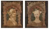 Bonifacio Bembo, Two Pairs of Portraits in Gothic architectural Surrounds, Tempera on poplar panel, parquetted and the pairs mounted together in a modern frame