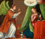 and studio Lucas Cranach the Elder, The Annunciation, Oil on panel, laid down on a second panel
