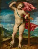 Antwerp School mid-16th century, Cupid Triumphing over Death, Oil on panel