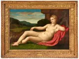 called Palma Vecchio Jacopo Negretti, Recumbent Venus in a Landscape, Oil on canvas (relined)