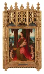attributed to Marcellus Coffermans, The Virgin enthroned with Child and Angels, Oil on panel