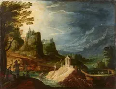 Mountain Landscape with a Ford by Joos de Momper, Oil on panel (parquetted), sold Jun 2021