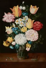 Jan Brueghel the Younger Jan Brueghel the Elder, Still Life with Tulips, Roses, Narcissi, Forget-Me-Not and Other Flowers in a Glass Vase, Oil on copper