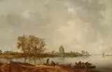 Jan van Goyen, Coastal Landscape with a Ferry and a Tower in the Background