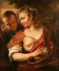 Jan van Noordt, Shepherd and Shepherdess with a Basket of Fruit (Allegory of Fertility), Oil on canvas (relined)