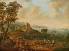Marc Baets, Two Fanciful Harbour Scenes with Figures, Oil on panel